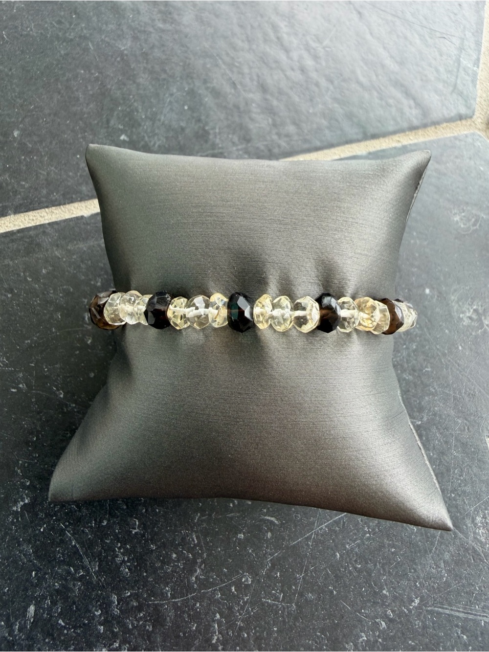 Faceted Smokey Topaz and Citrine Bead Stretch Bracelet 6.25”